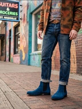 NIB Baccus Shoemaker Blue Suede Chelsea Boots